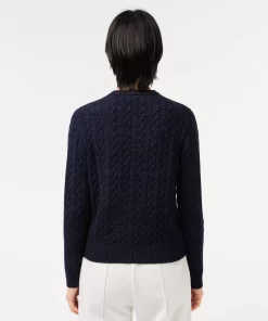 Pullovers-Lacoste Pullovers Cardigan Col Rond A Torsades En Laine Et Coton