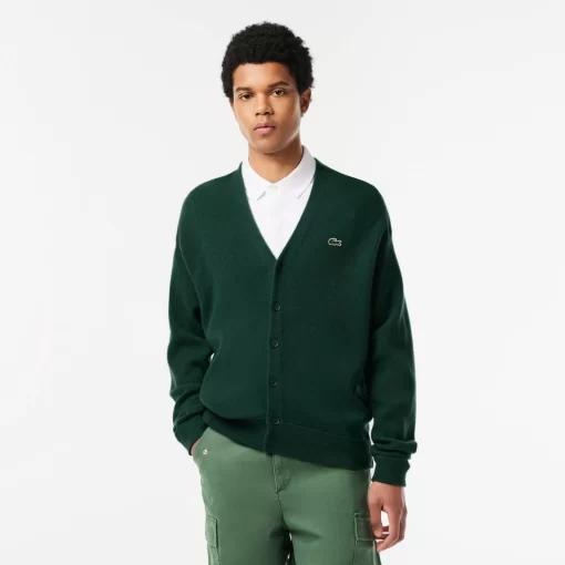 Pullovers-Lacoste Pullovers Cardigan Homme Relaxed Fit Boutons Ton Sur Ton En Laine
