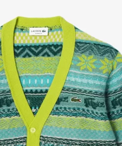 Pullovers-Lacoste Pullovers Cardigan Motif Fair Isle En Laine Et Alpaga