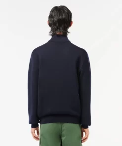 Pullovers-Lacoste Pullovers Cardigan Zippe A Col Montant En Laine Unie