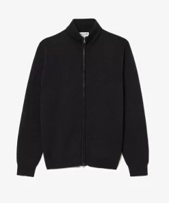 Pullovers-Lacoste Pullovers Cardigan Zippe A Col Montant En Laine Unie