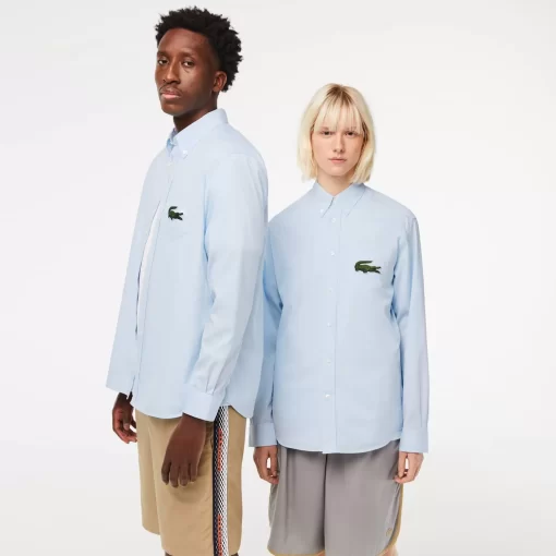 Chemises & Hauts-Lacoste Chemises & Hauts Chemise Unisexe Relaxed Fit En Coton Avec Grand Crocodile