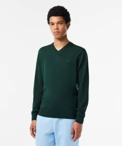 Pullovers-Lacoste Pullovers Pull A Col V En Laine Merinos Unie