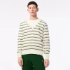 Pullovers-Lacoste Pullovers Pull Col V Homme A Rayures Fabrique En France