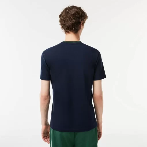 T-Shirts-Lacoste T-Shirts T-Shirt Avec Col Raye En Mini Pique Stretch