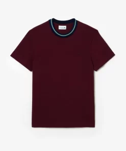 T-Shirts-Lacoste T-Shirts T-Shirt Avec Col Raye En Mini Pique Stretch